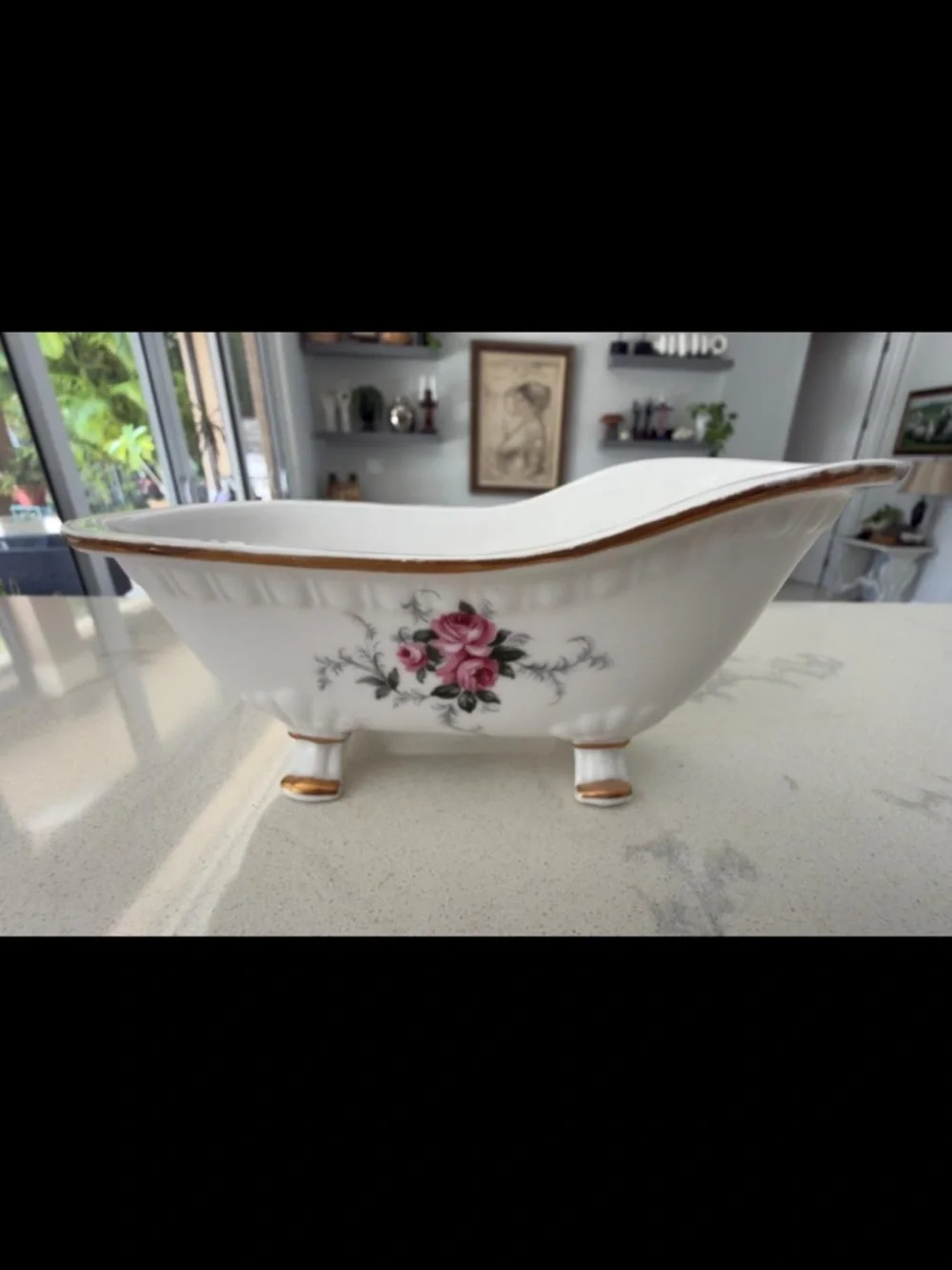Vtg Hammersley England Rose Pattern Bone China Footed Bathtub Soap Dish | 5¾”